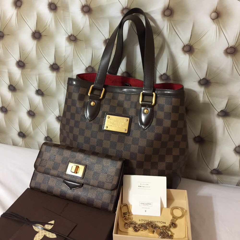 Louis Vuitton Brown Damier Ebene Tote with Red Interior